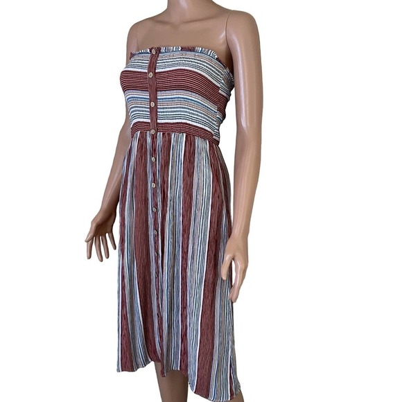 Becaal dress stripped strapless midi light weight brick white SZ SM swim/beach - Picture 10 of 10